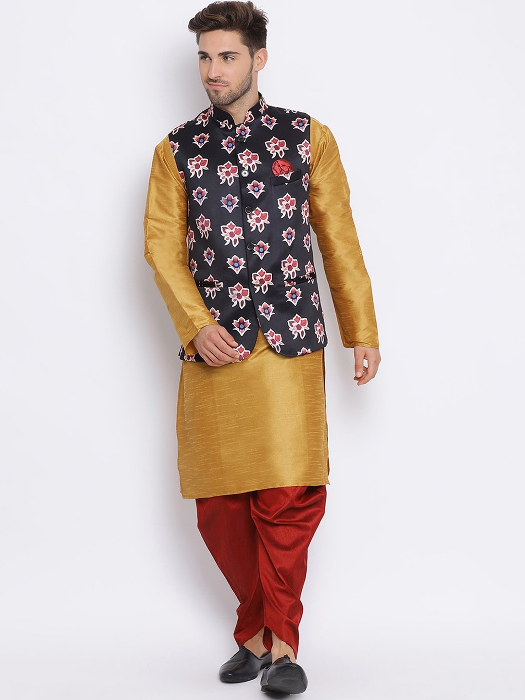 

Hangup Men Multicoloured Solid Kurta with Dhoti Pants, Multi