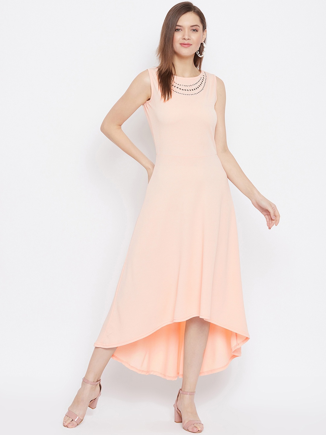 

Ruhaans Women Peach-Coloured Solid A-line Dress