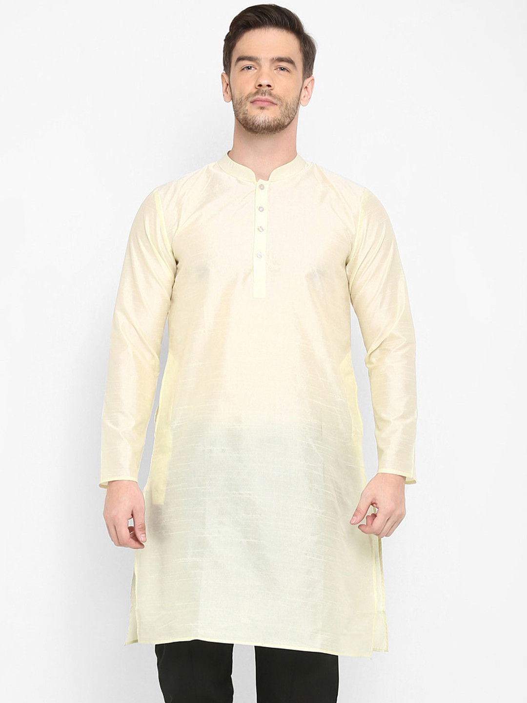 

hangup trend Men Off White Solid Straight Kurta