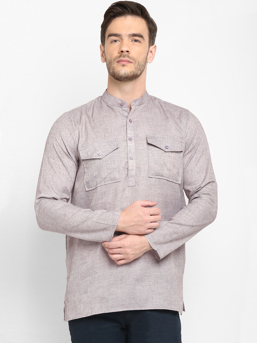 

hangup trend Men Grey Solid Short Kurta