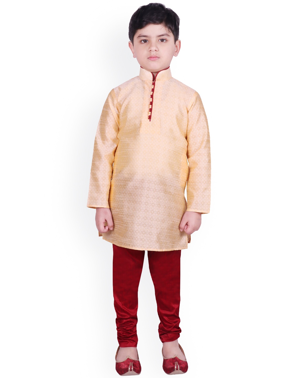 

SG YUVRAJ Boys Beige & Maroon Woven Design Kurta with Pyjamas