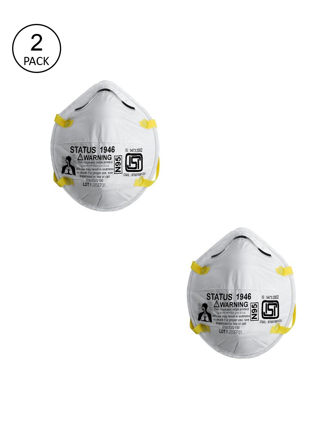 

Status Unisex Pack Of 2 White Printed 5-Ply N95 Protective Outdoor Face Mask