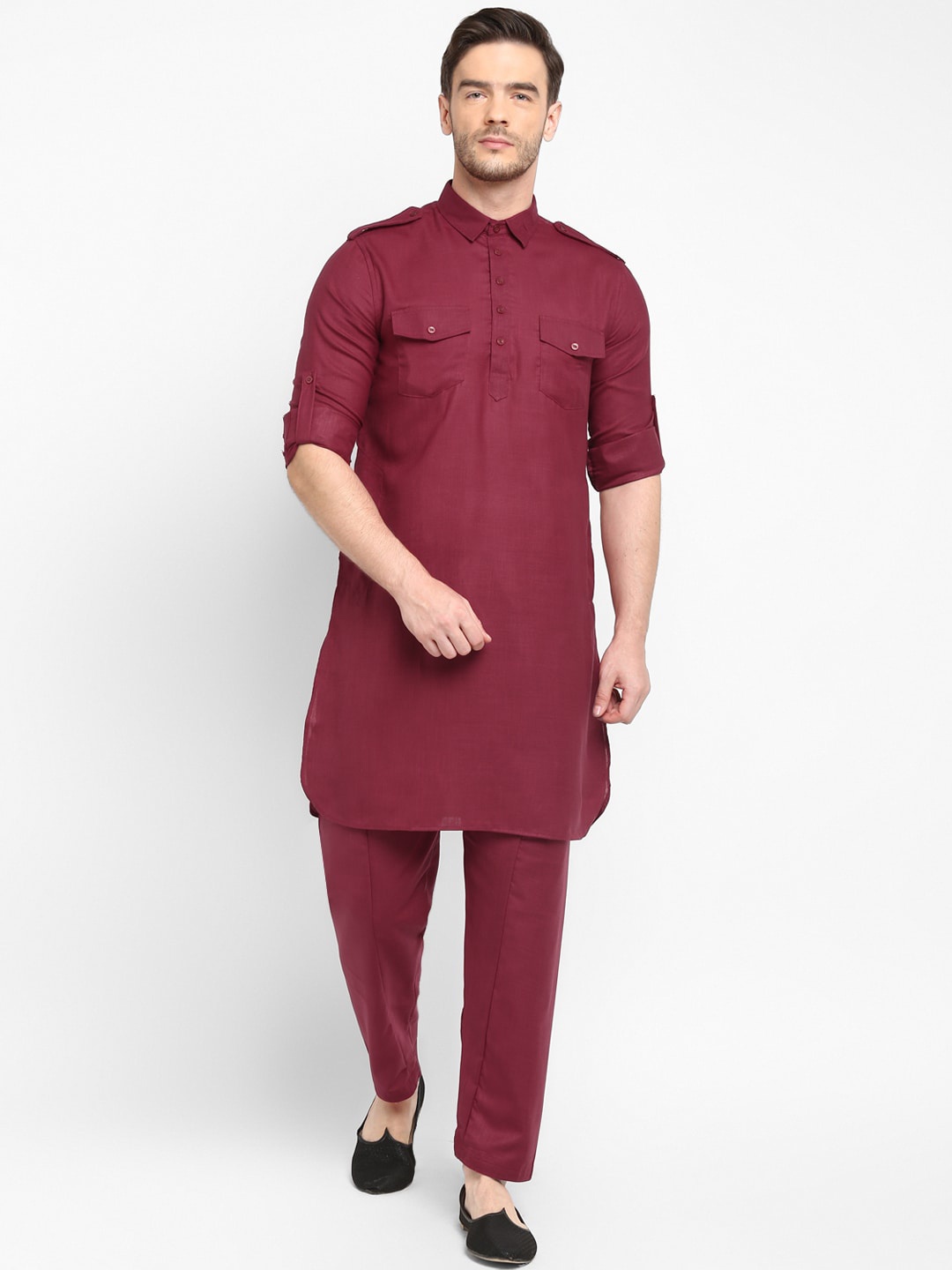 

hangup trend Men Maroon Solid Kurta with Pyjamas
