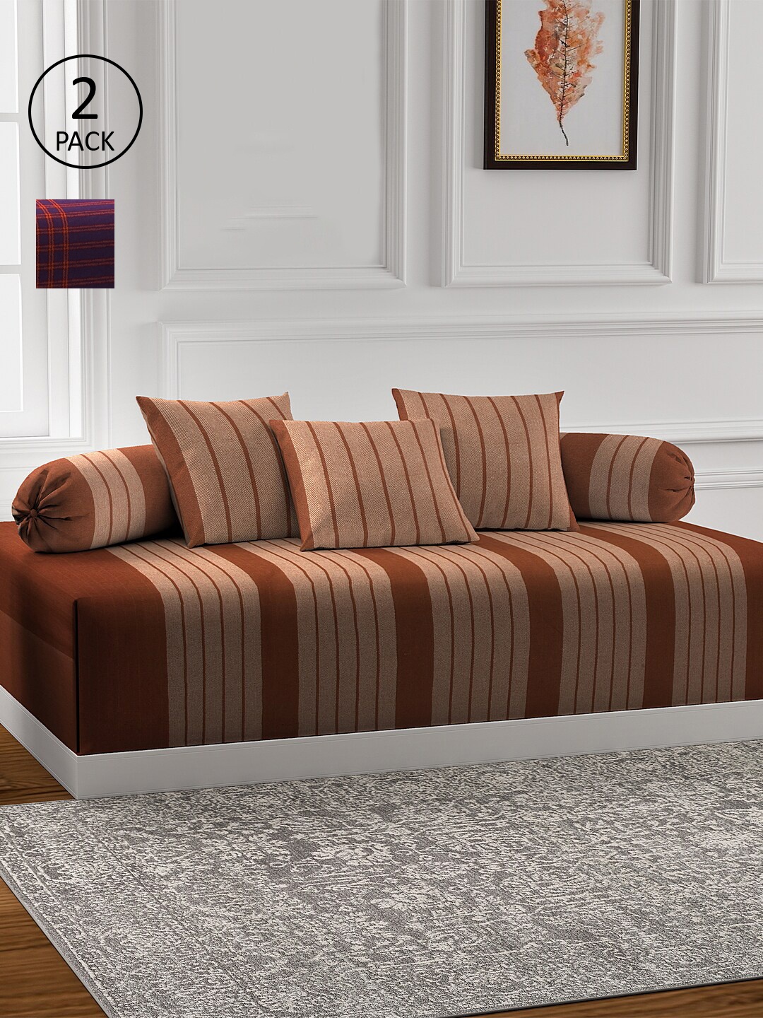 

KLOTTHE Set of 2 Woven Cotton Single Bedsheet With 4 Bolster Covers & 6 Cushion Covers, Brown