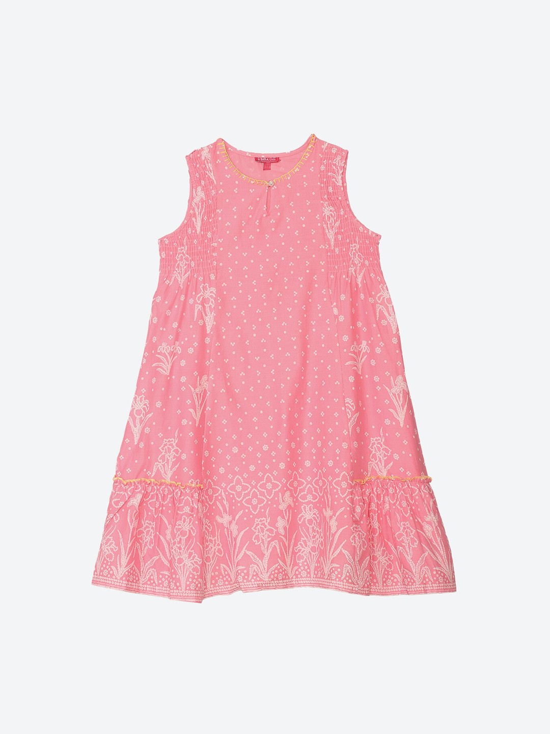 

Biba Girls Pink & Off-White Printed Cotton Sleeveless A-Line Dress