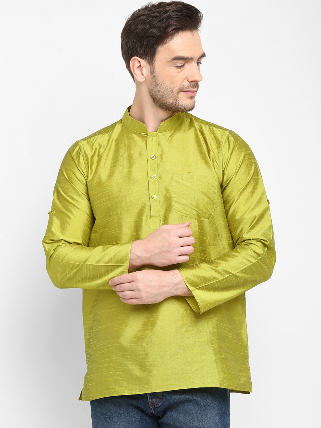 

hangup trend Men Green Solid Short Kurta