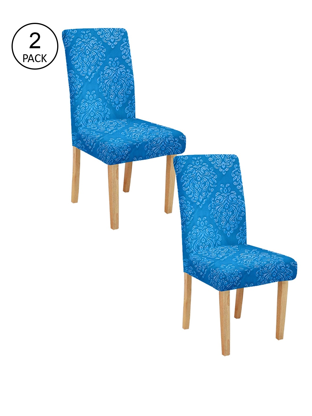 

Cortina Set Of 2 Blue Self-Design Chair Covers