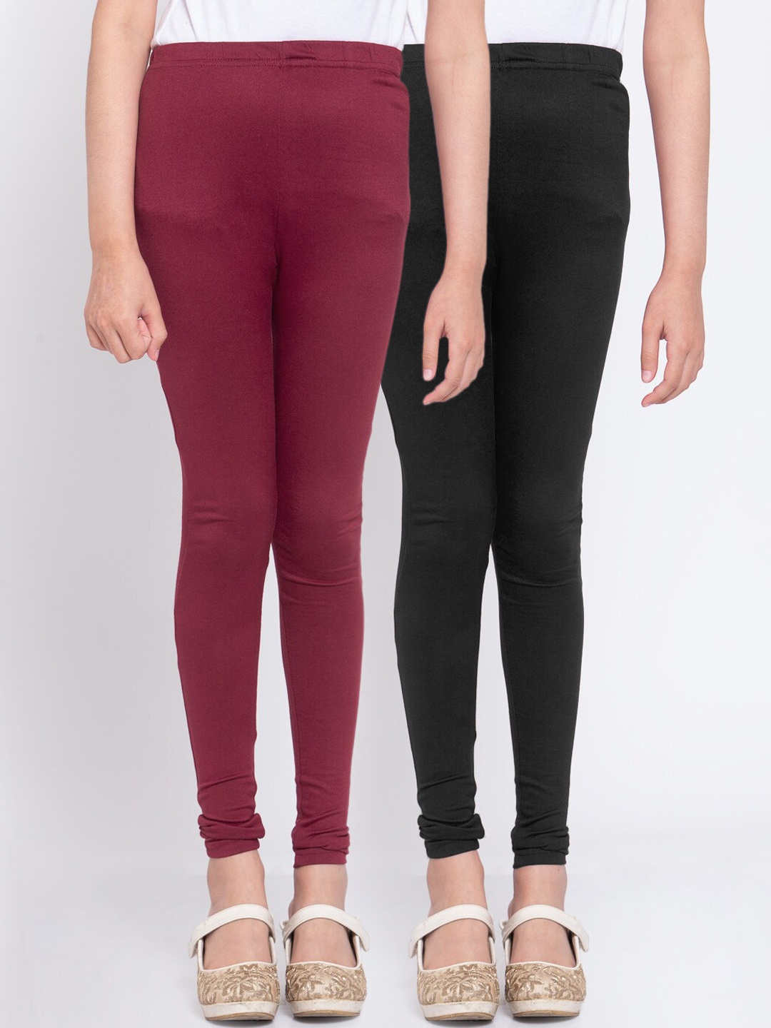 

KLOTTHE Girls Pack Of 2 Solid Ankle-Length Leggings, Maroon