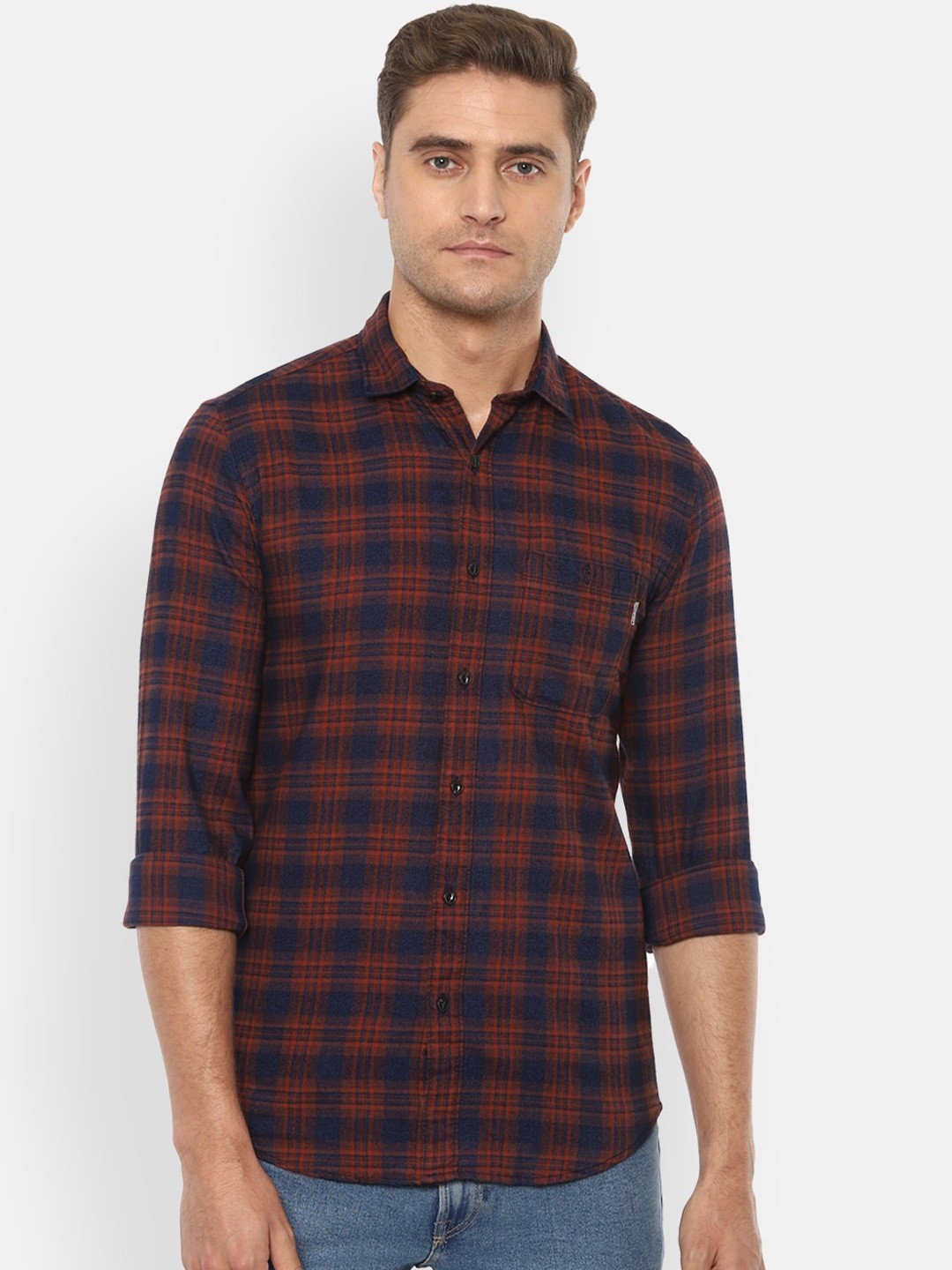 

Louis Philippe Jeans Men Maroon Slim Fit Checked Cotton Casual Shirt