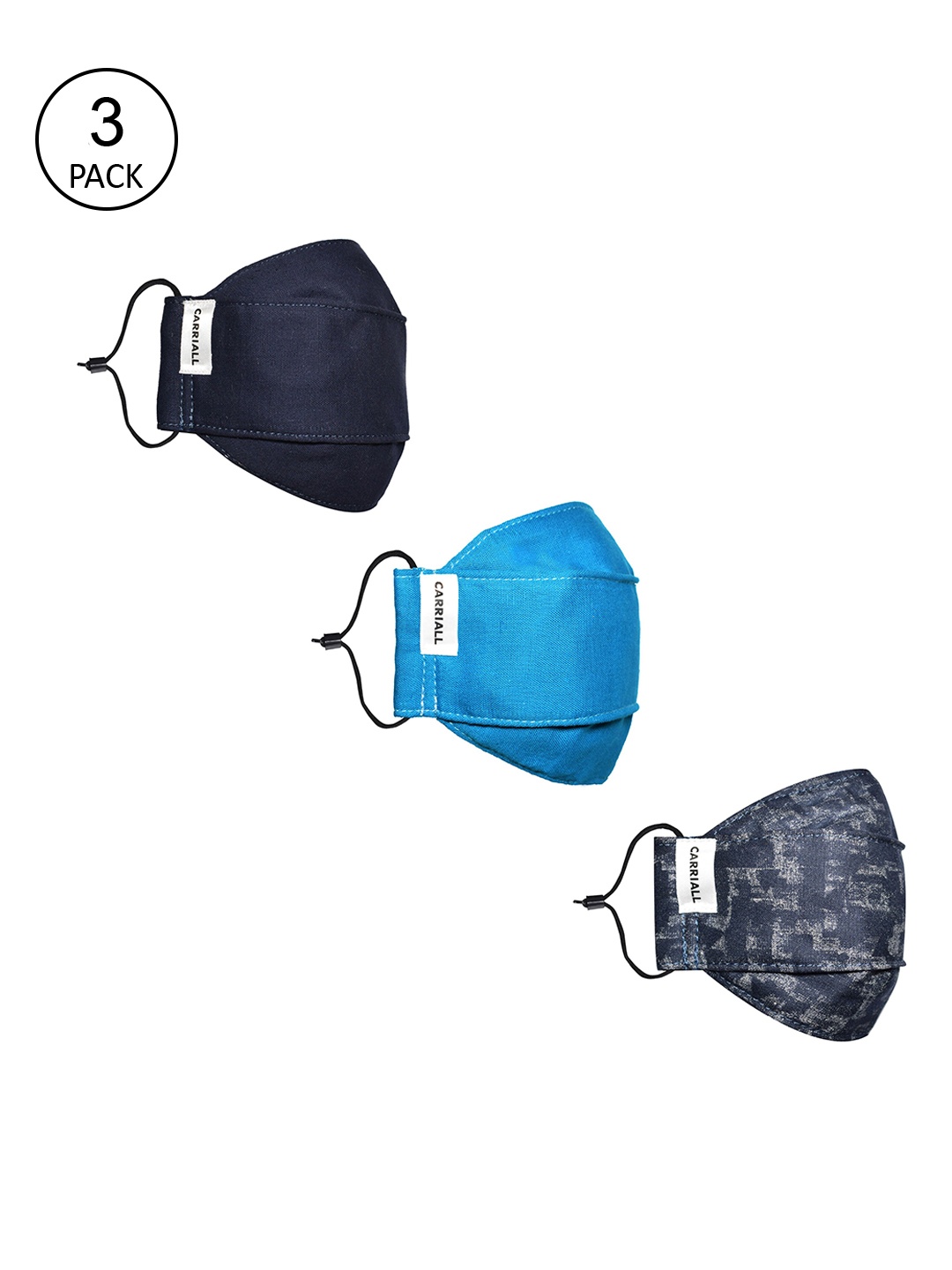 

CARRIALL Unisex Pack Of 3 Assorted 3-Ply Cotton Mask