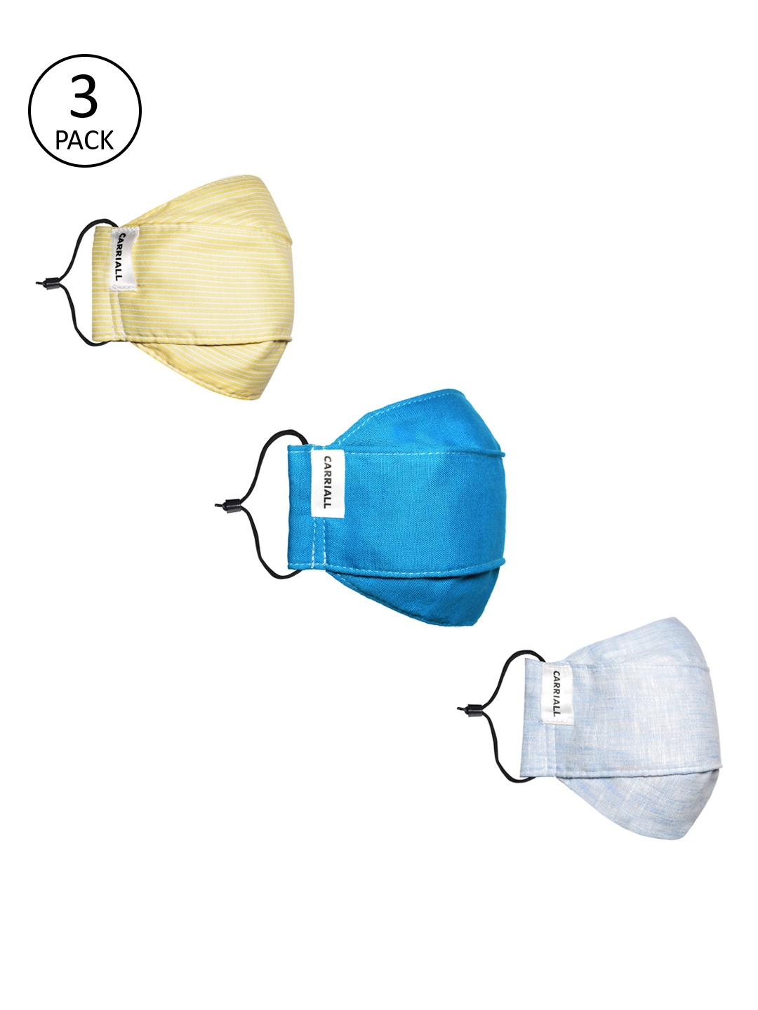 CARRIALL Unisex Pack Of 3 Assorted 3-Ply Reusable Cloth Mask