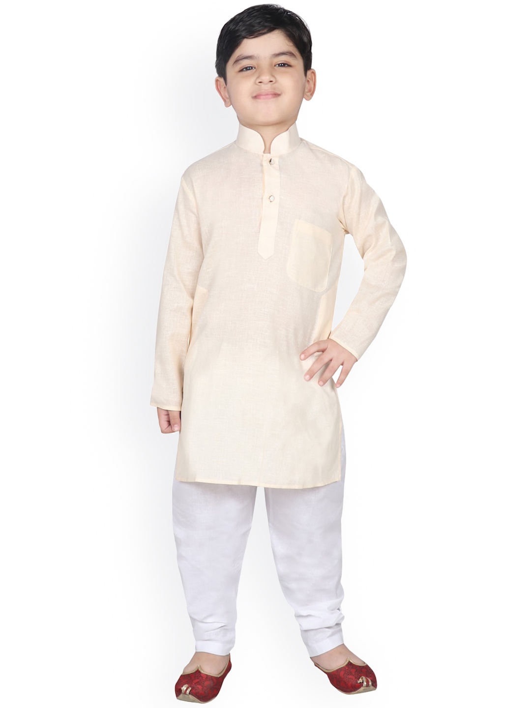 SG YUVRAJ Boys Beige & White Solid Kurta with Pyjamas