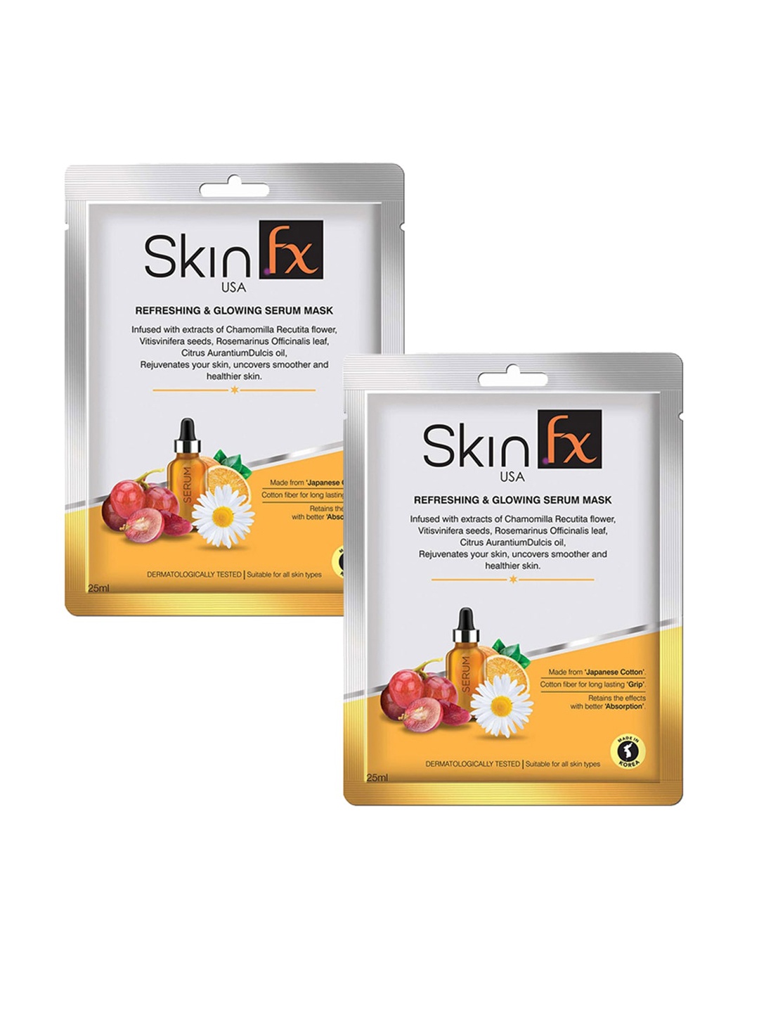 Skin Fx Set of 2 Refreshing & Glowing Serum Masks, White