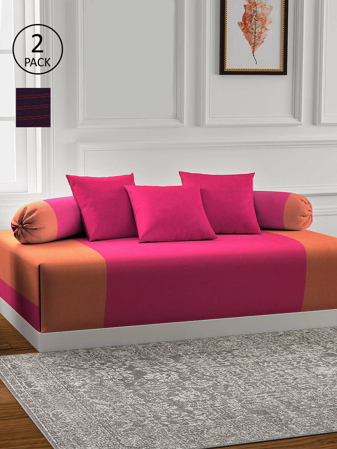 

KLOTTHE Set Of 2 Cotton Single Bedsheet With 4 Bolster Covers & 6 Cushion Covers, Purple