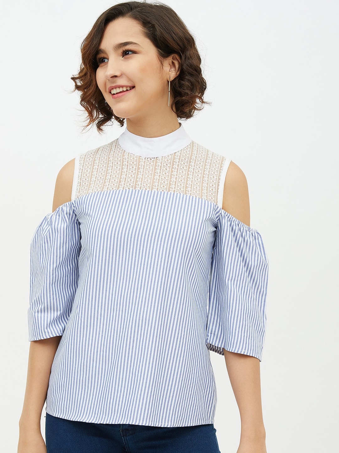 

StyleStone Blue & White Striped Regular Top