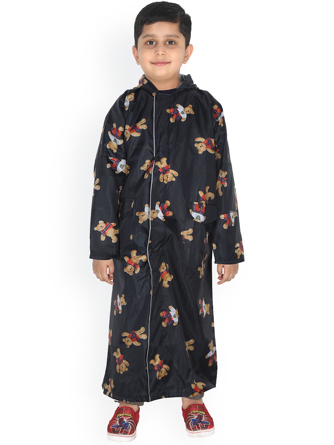

FabSeasons Kids Black & Brown Printed Waterproof Long Rain Jacket