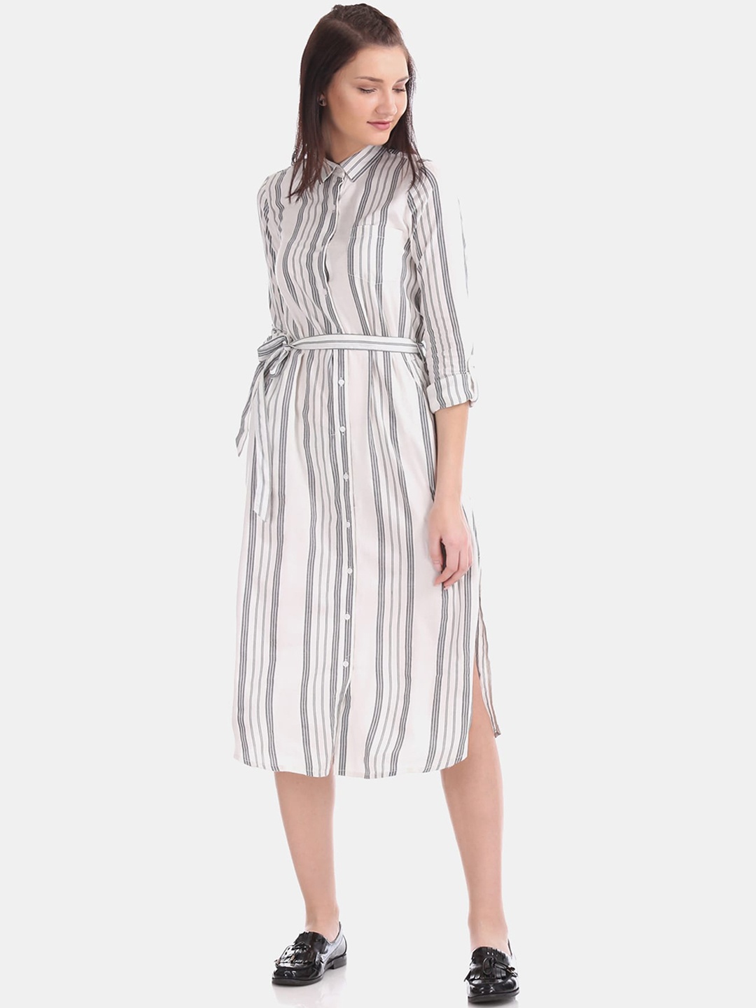 

U.S. Polo Assn. Women Grey Striped Shirt Dress