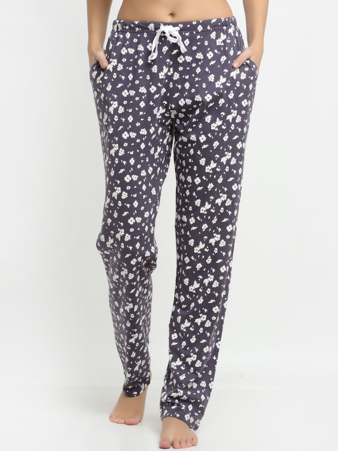 

Kanvin Women Purple & White Printed Pure Cotton Lounge Pants
