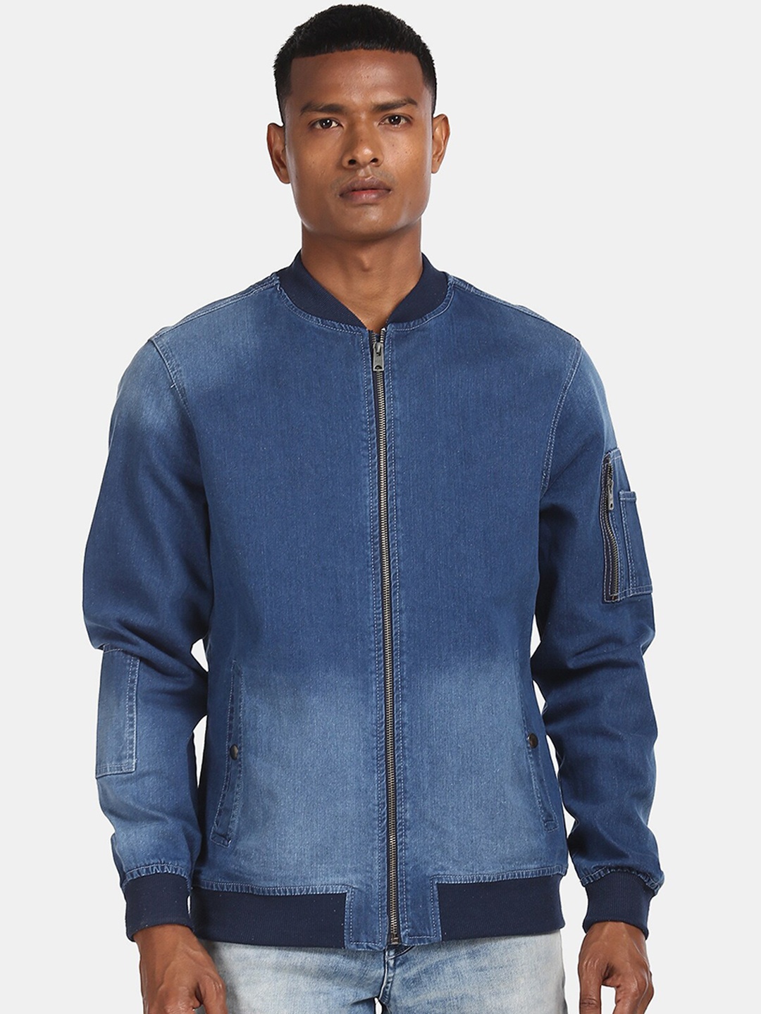 

Aeropostale Men Blue Washed Bomber Jacket