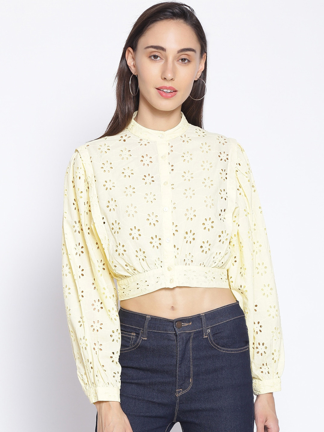 

Oxolloxo Women Yellow Regular Fit Self Design Casual Shirt
