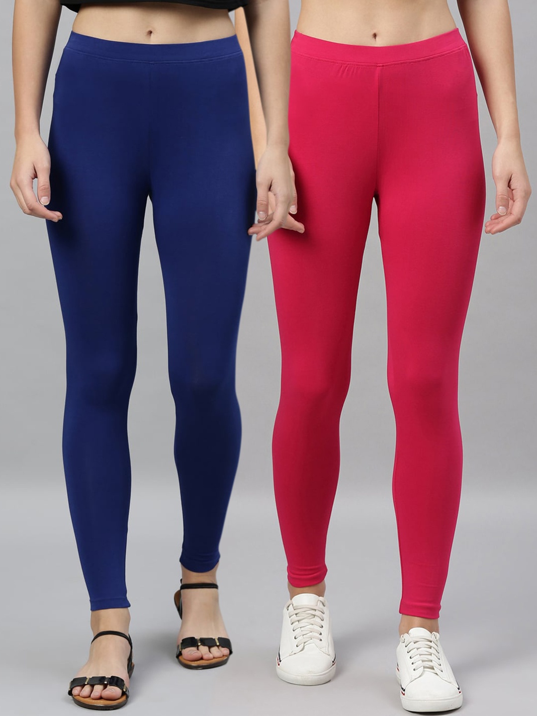 

Kryptic Women Pack of 2 Solid Ankle Length Leggings, Blue