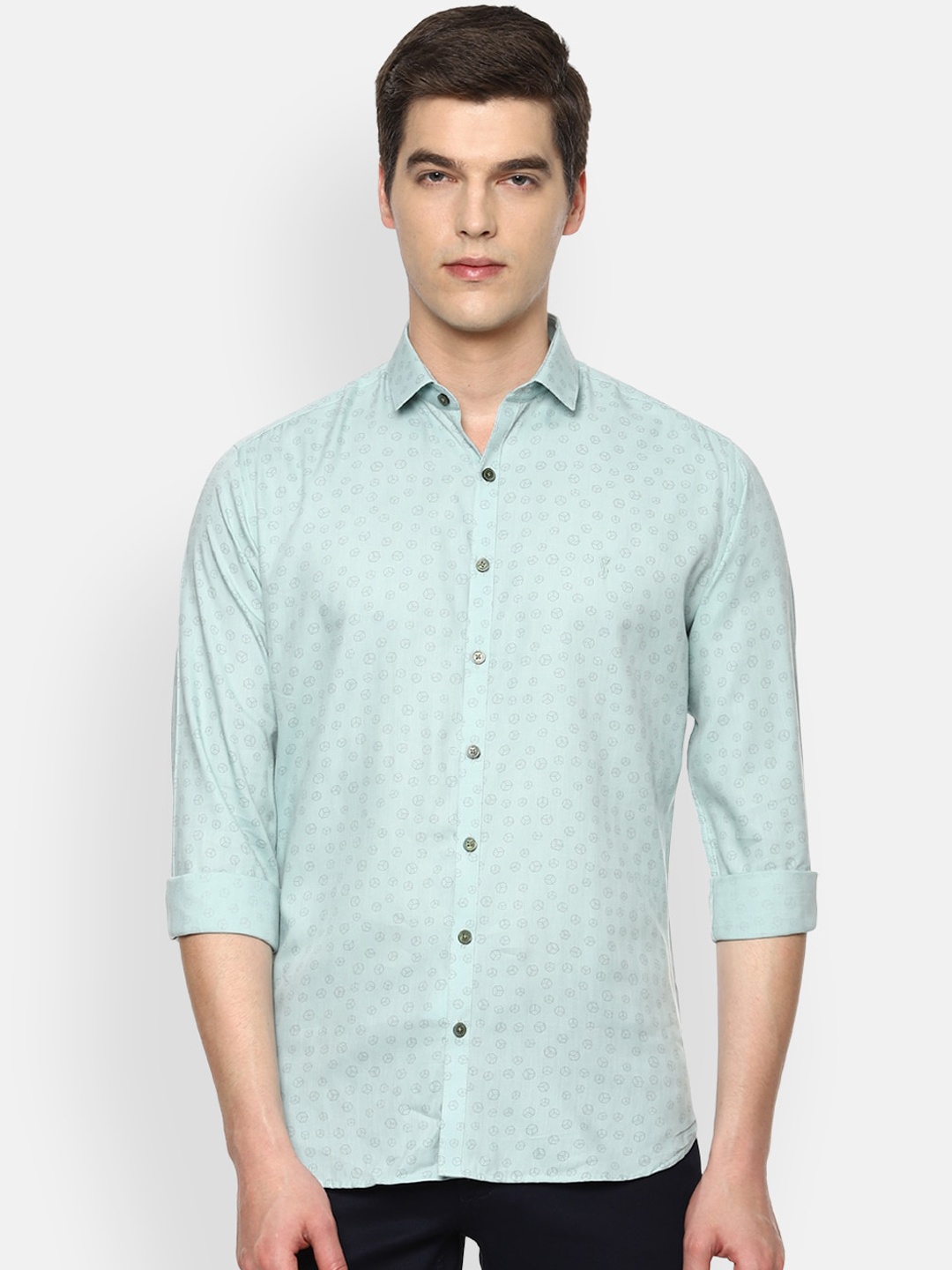 

V Dot Men Green Slim Fit Printed Casual Shirt