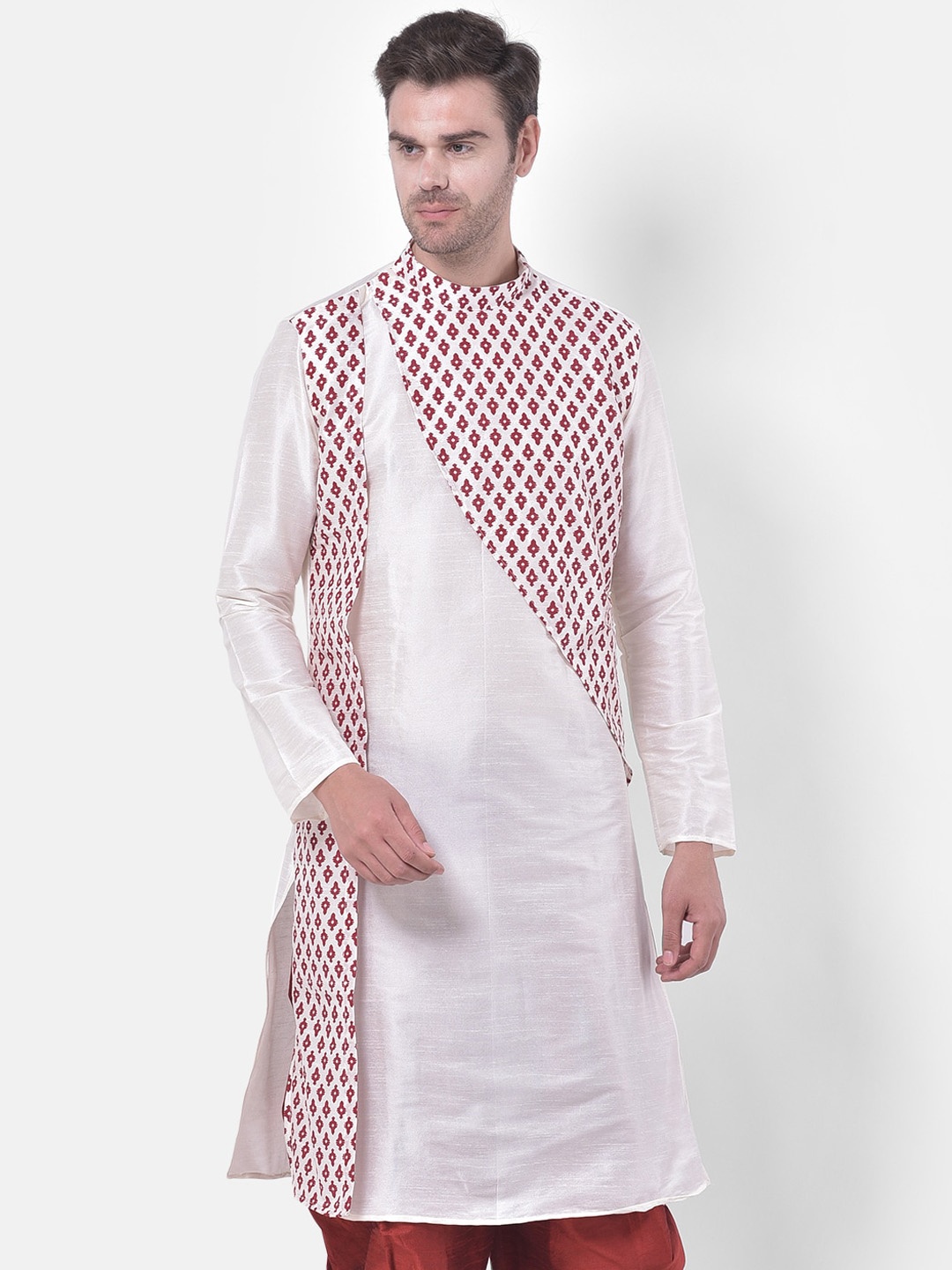 

DEYANN Men White & Red Geometric Printed Kurta