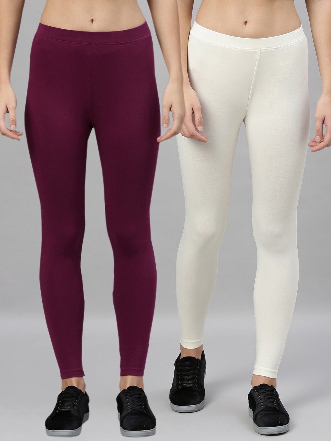 

Kryptic Women Pack of 2 Solid Ankle-Length Leggings, Purple