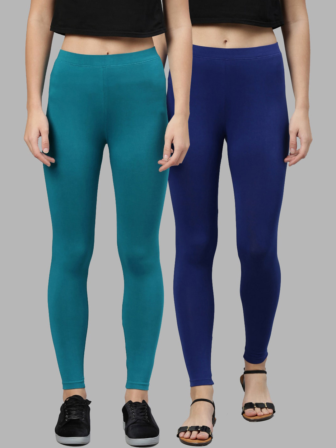 

Kryptic Women Pack of 2 Solid Ankle-Length Leggings, Blue