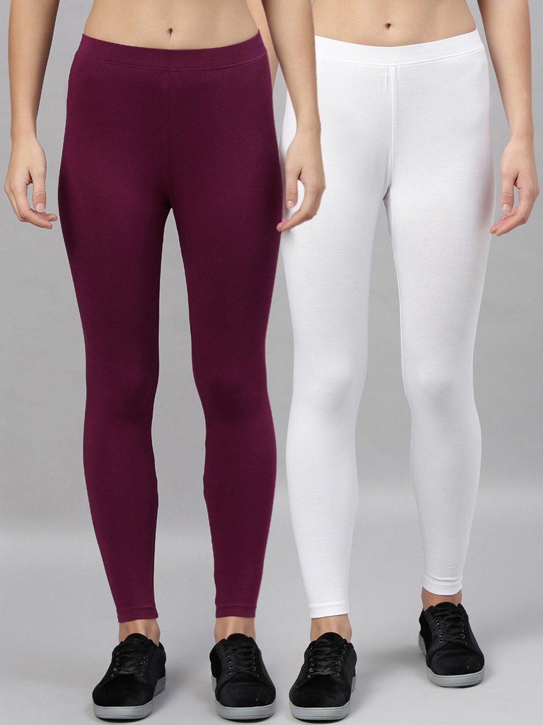 

Kryptic Women Pack of 2 Solid Ankle-Length Leggings, White