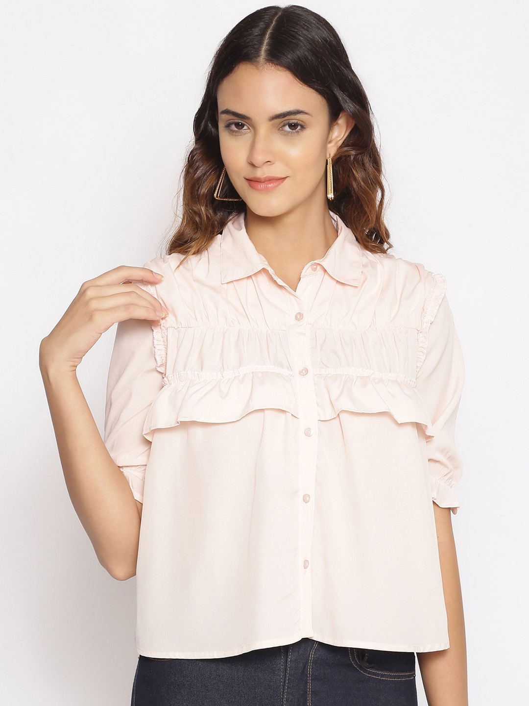 

Oxolloxo Women Pink Regular Fit Solid Casual Shirt