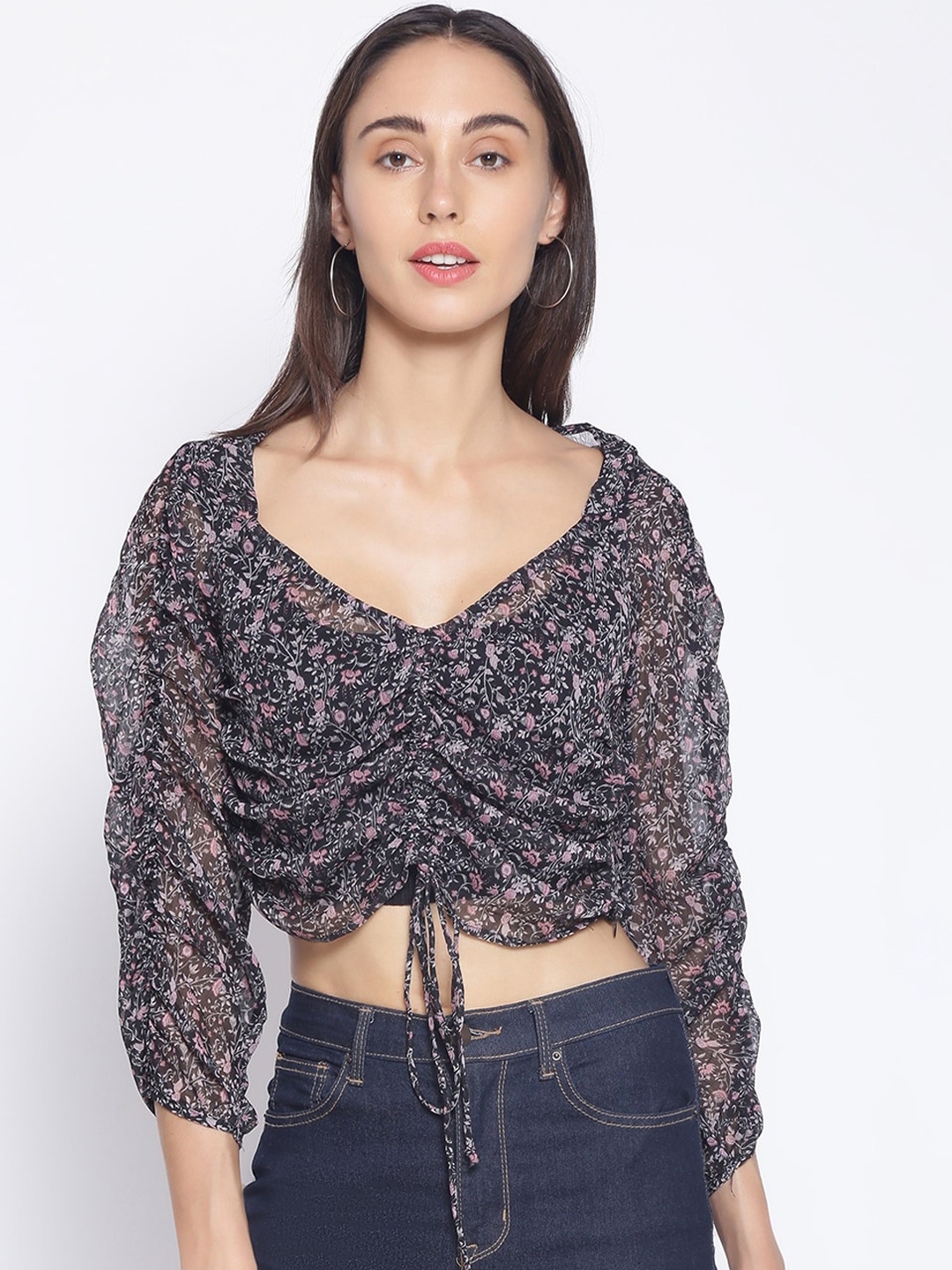 

Oxolloxo Black Floral Regular Crop Top