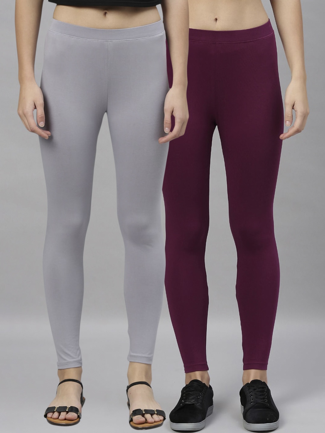 

Kryptic Women Pack of 2 Solid Ankle-Length Leggings, Grey