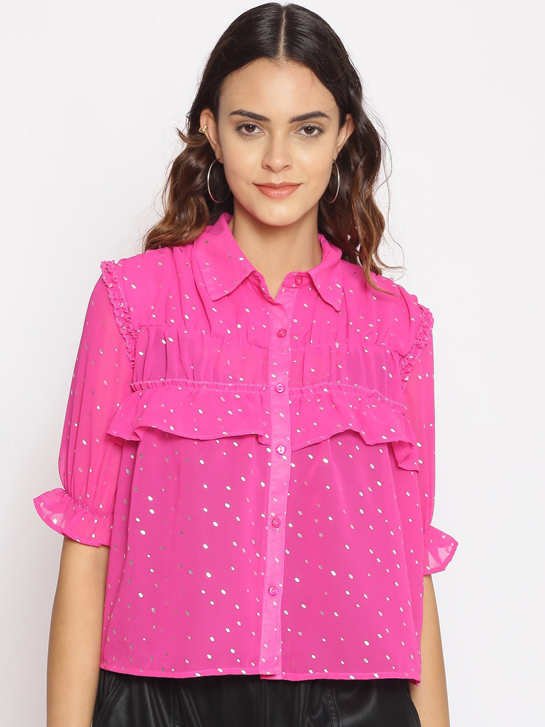

Oxolloxo Women Pink Regular Fit Self Design Casual Shirt