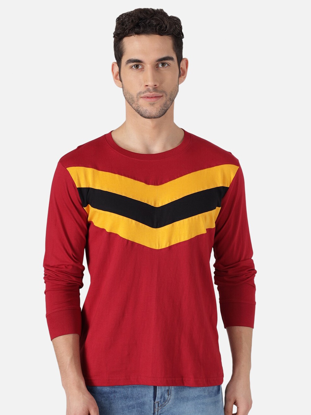 

The Dry State Men Red Striped Round Neck T-shirt