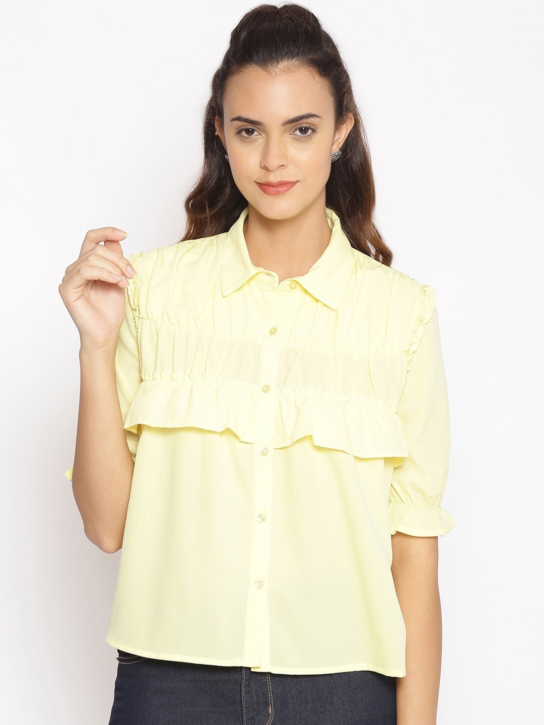 

Oxolloxo Women Yellow Regular Fit Solid Casual Shirt
