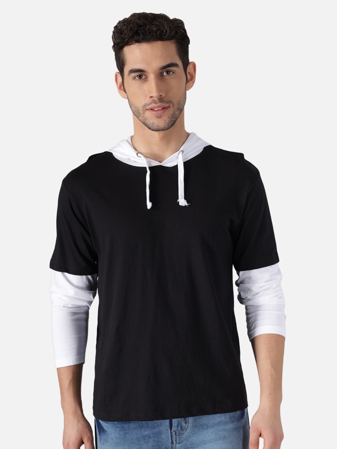 

The Dry State Men Black Solid Hood T-shirt