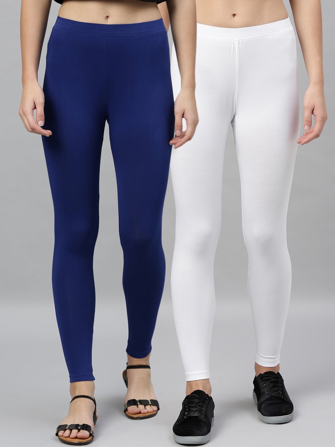 

Kryptic Women Pack of 2 Solid Ankle-Length Leggings, Blue