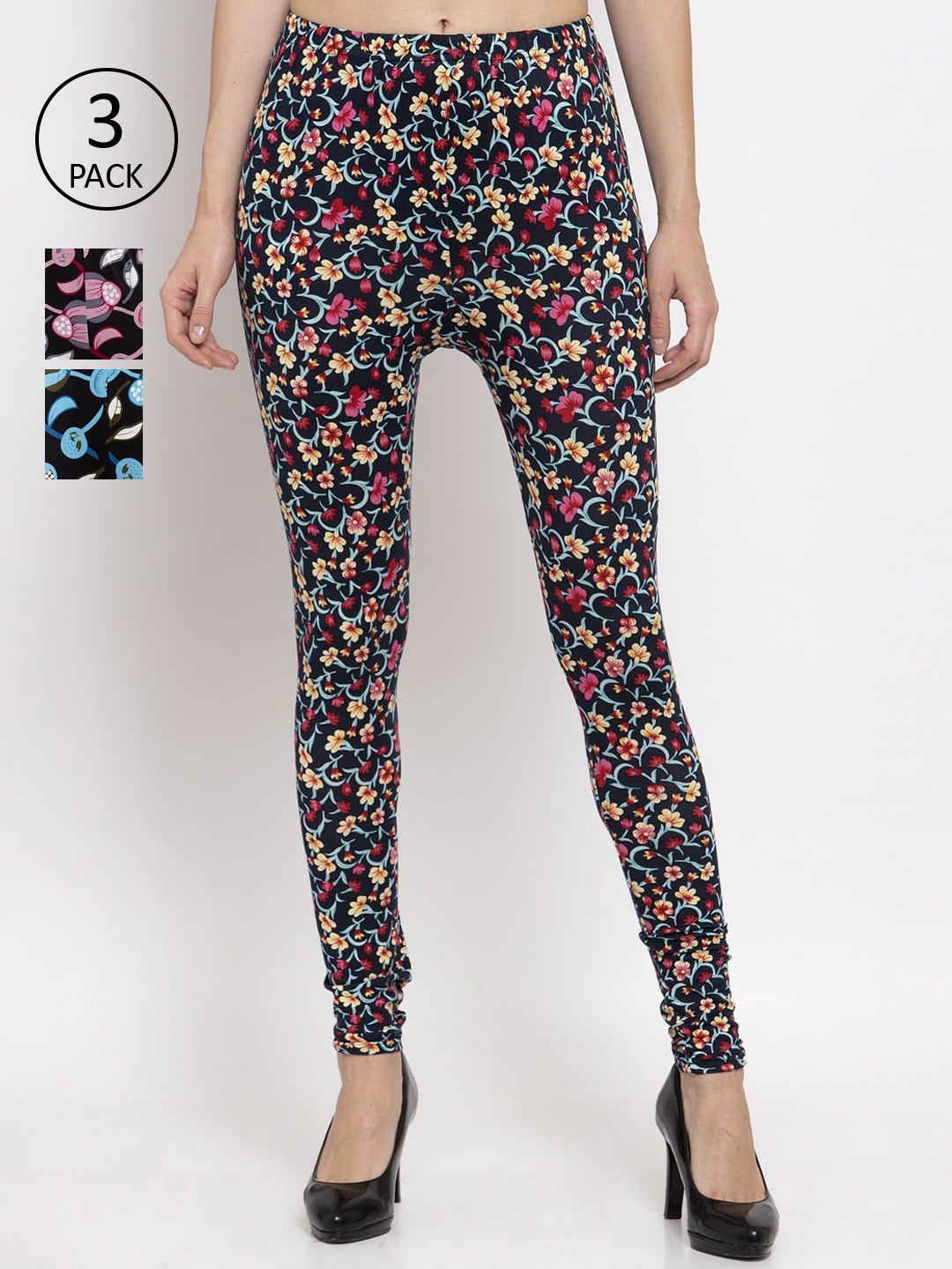 

KLOTTHE Women Pack Of 3 Printed Ankle-Length Leggings, Black
