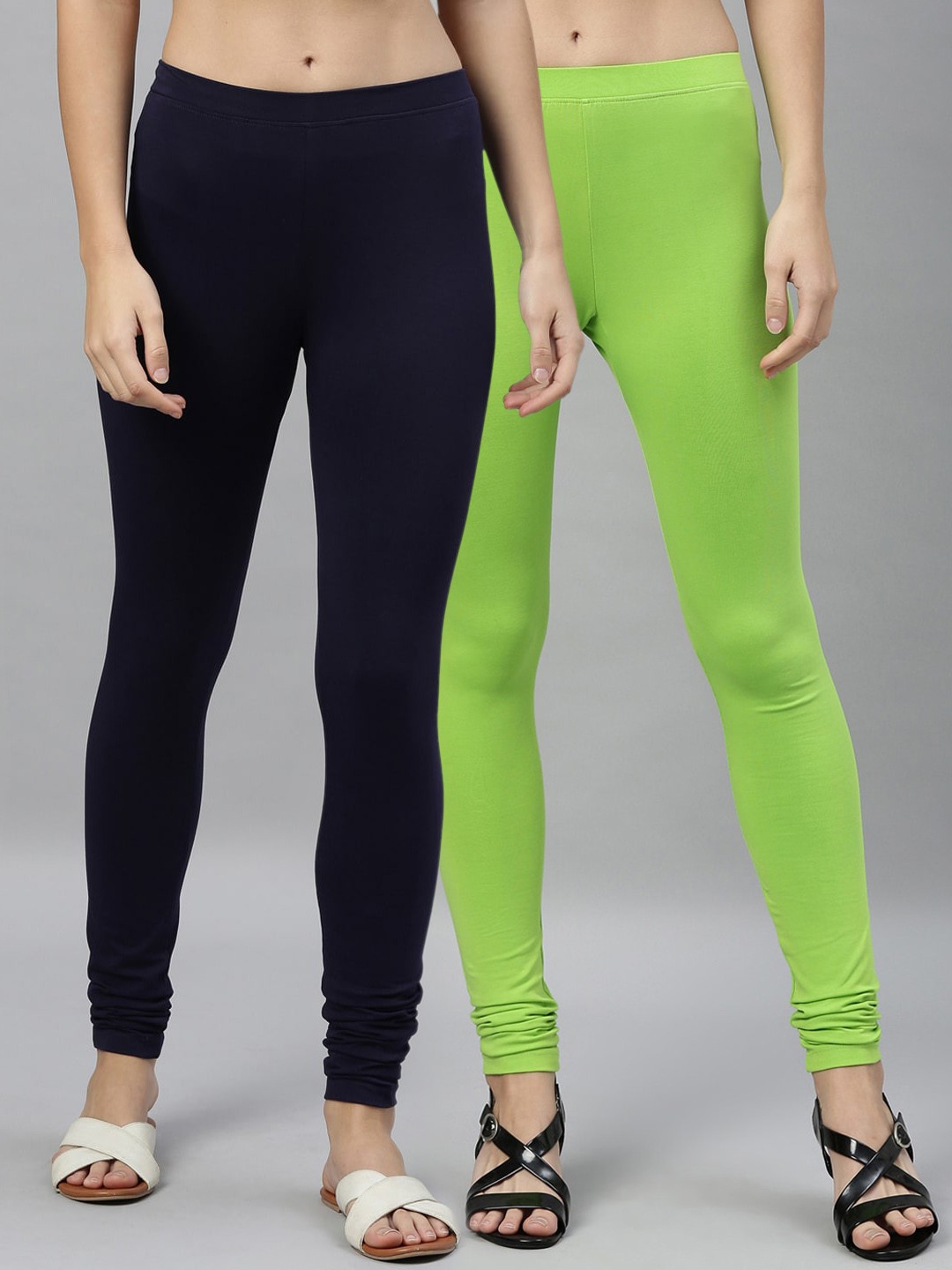 

Kryptic Women Pack of 2 Solid Churidar-Length Leggings, Navy blue