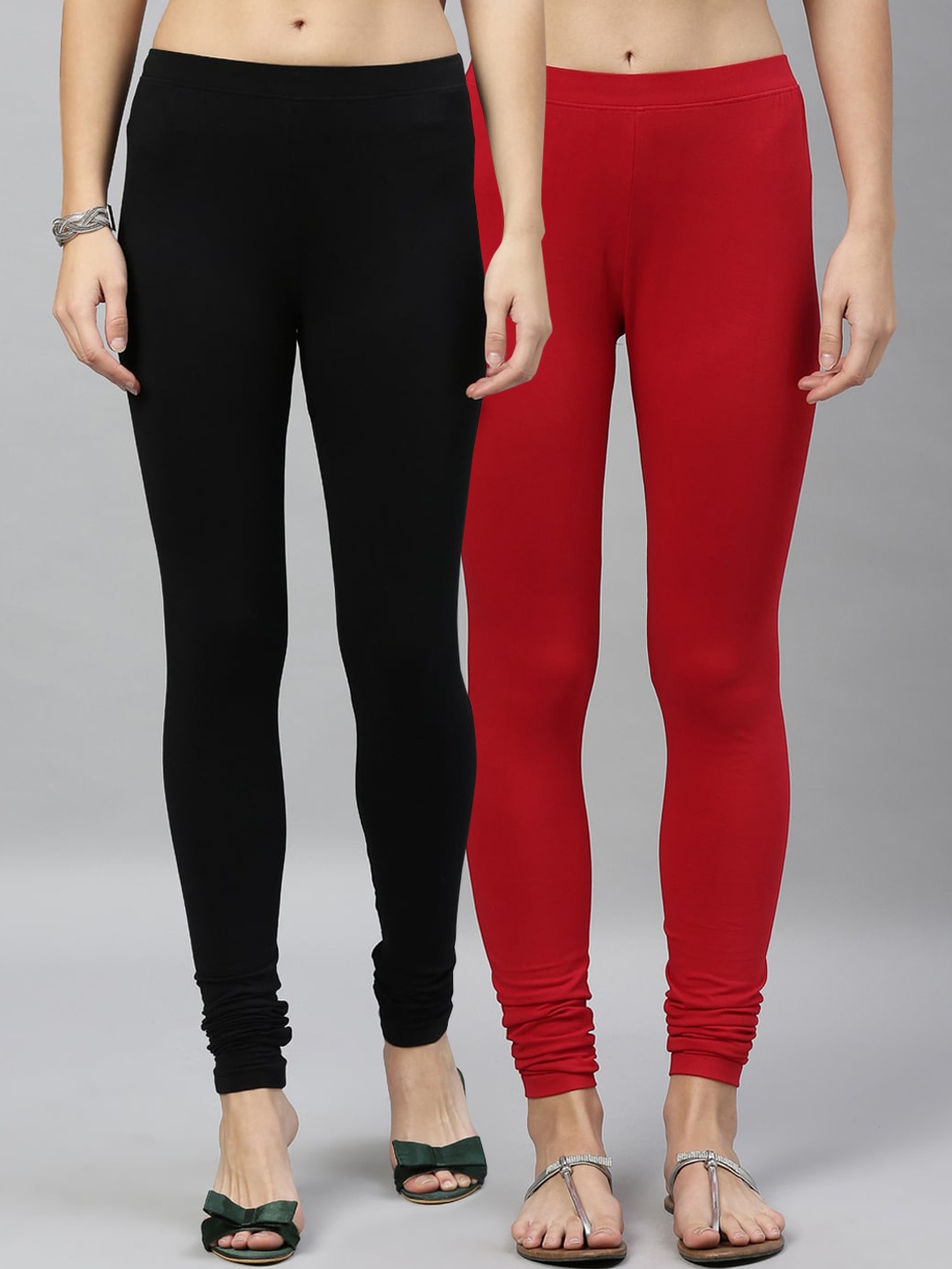 

Kryptic Women Pack of 2 Solid Churidar-Length Leggings, Black