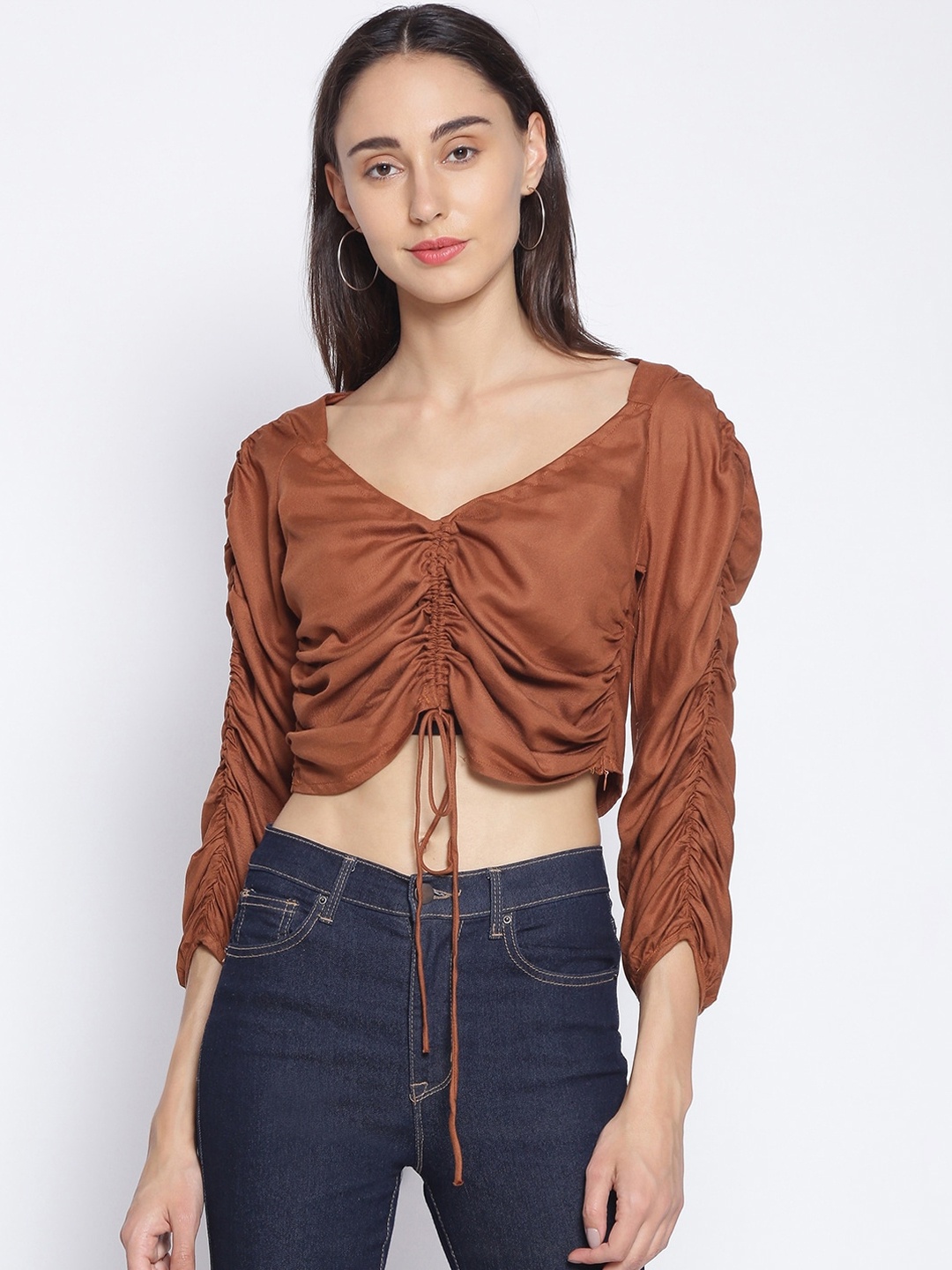 

Oxolloxo Brown Crepe Regular Crop Top