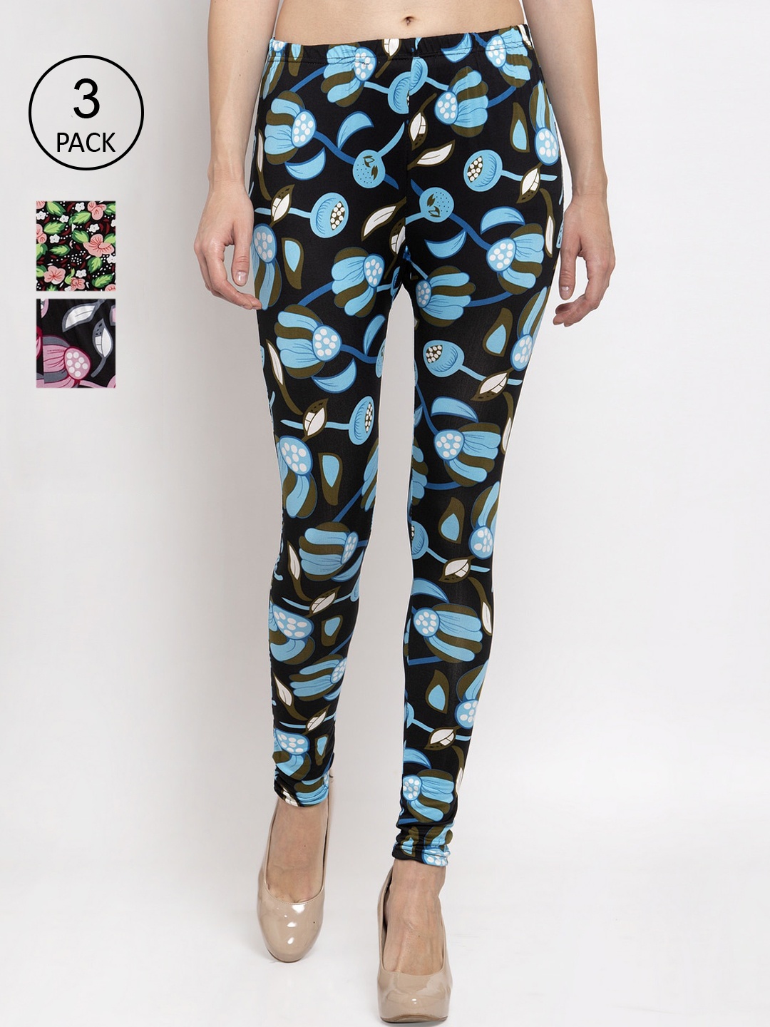 

KLOTTHE Women Pack Of 3 Printed Ankle-Length Leggings, Blue