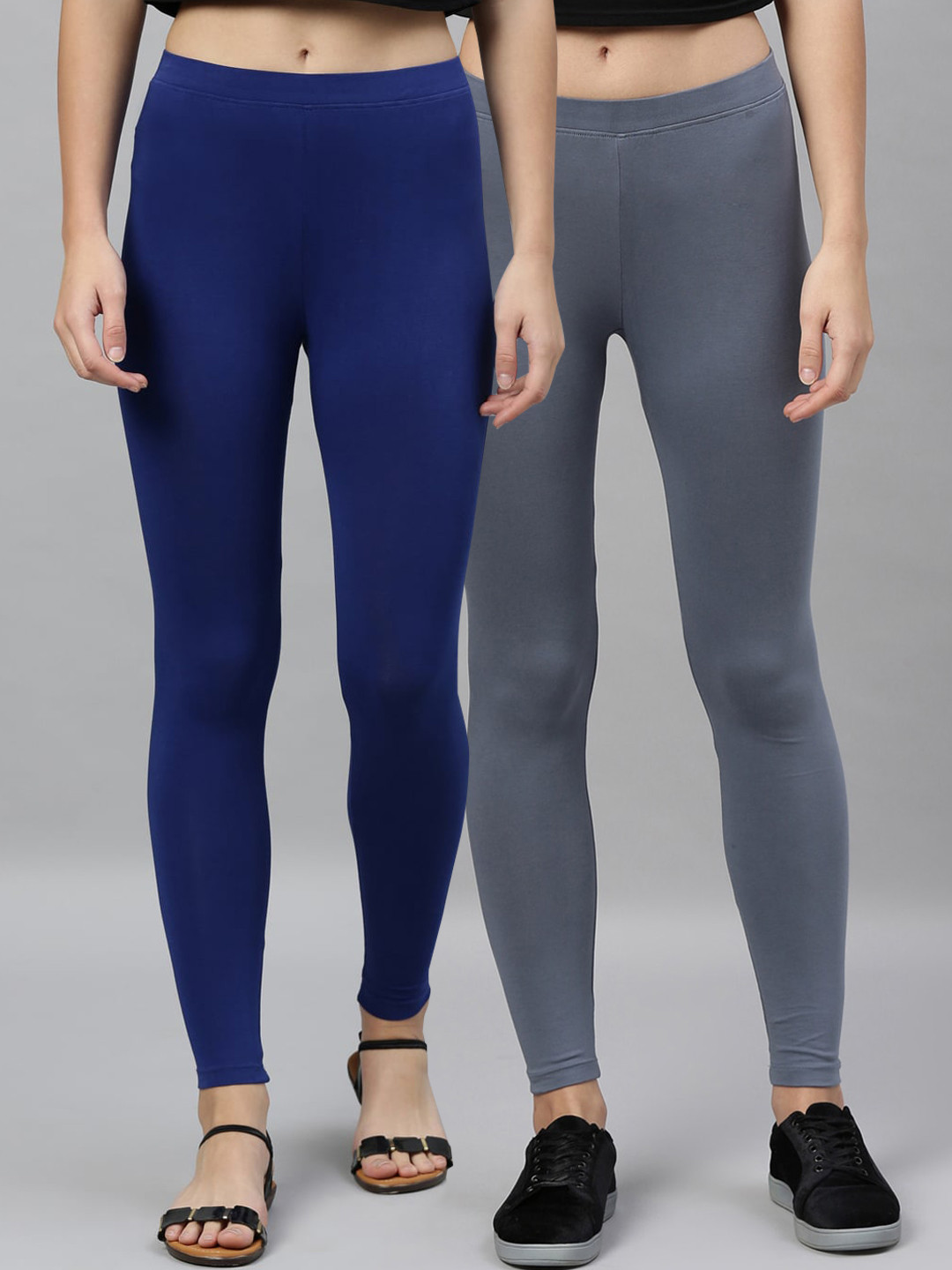 

Kryptic Women Pack of 2 Solid Ankle-Length Leggings, Blue