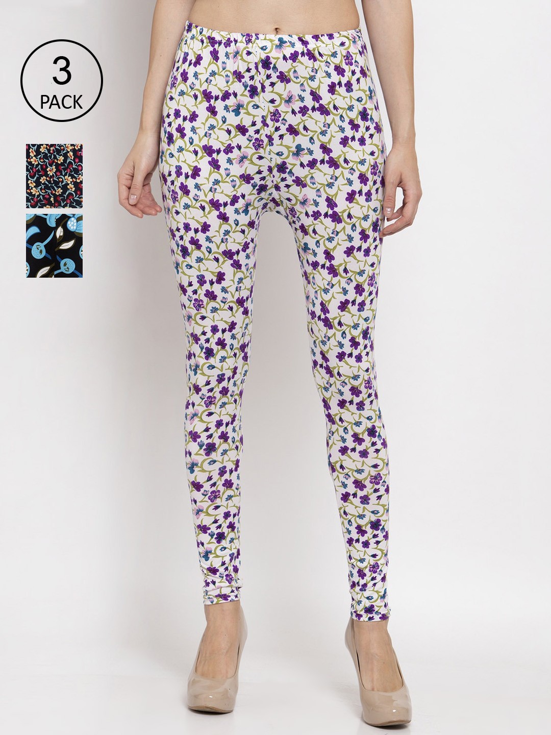 

KLOTTHE Women Pack Of 3 Printed Ankle-Length Leggings, Purple