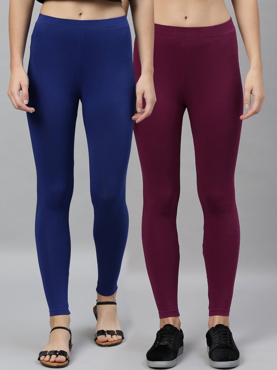 

Kryptic Women Pack of 2 Solid Ankle-Length Leggings, Blue