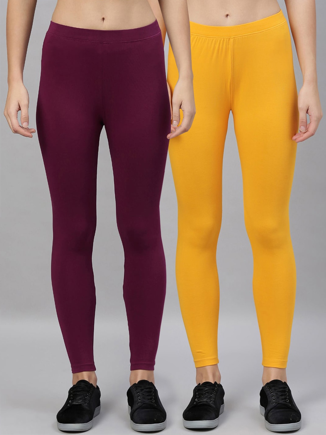 

Kryptic Women Pack of 2 Solid Ankle-Length Leggings, Mustard