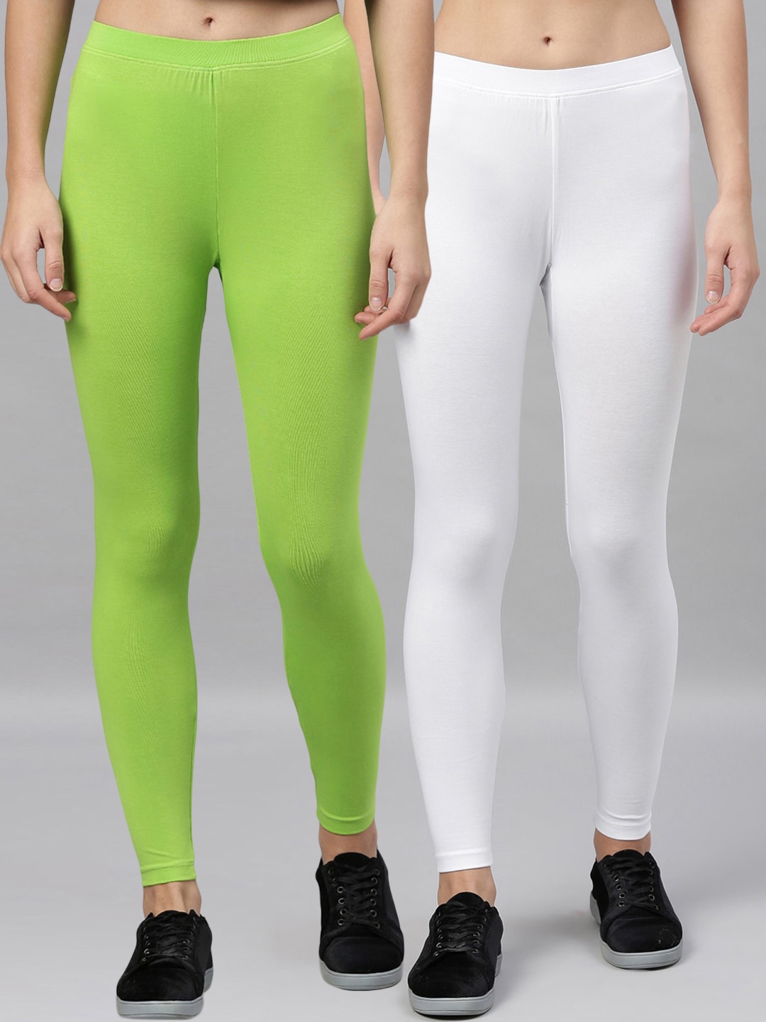 

Kryptic Women Pack of 2 Solid Ankle-Length Leggings, White