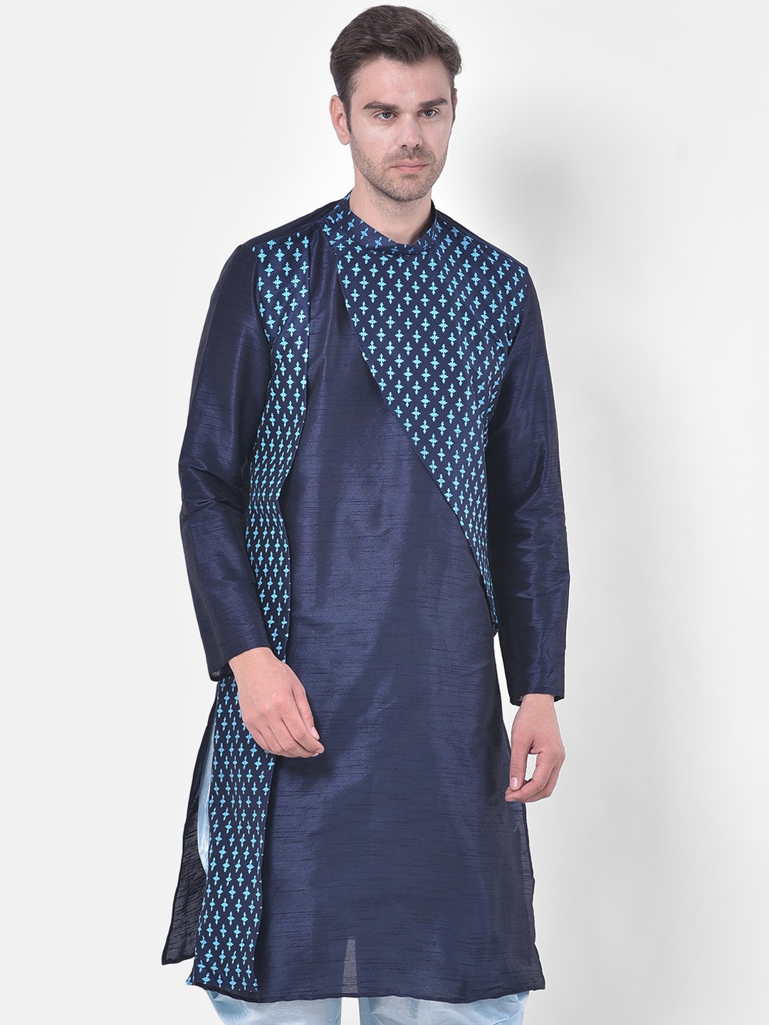

DEYANN Men Navy Blue Ethnic Motifs Printed Kurta
