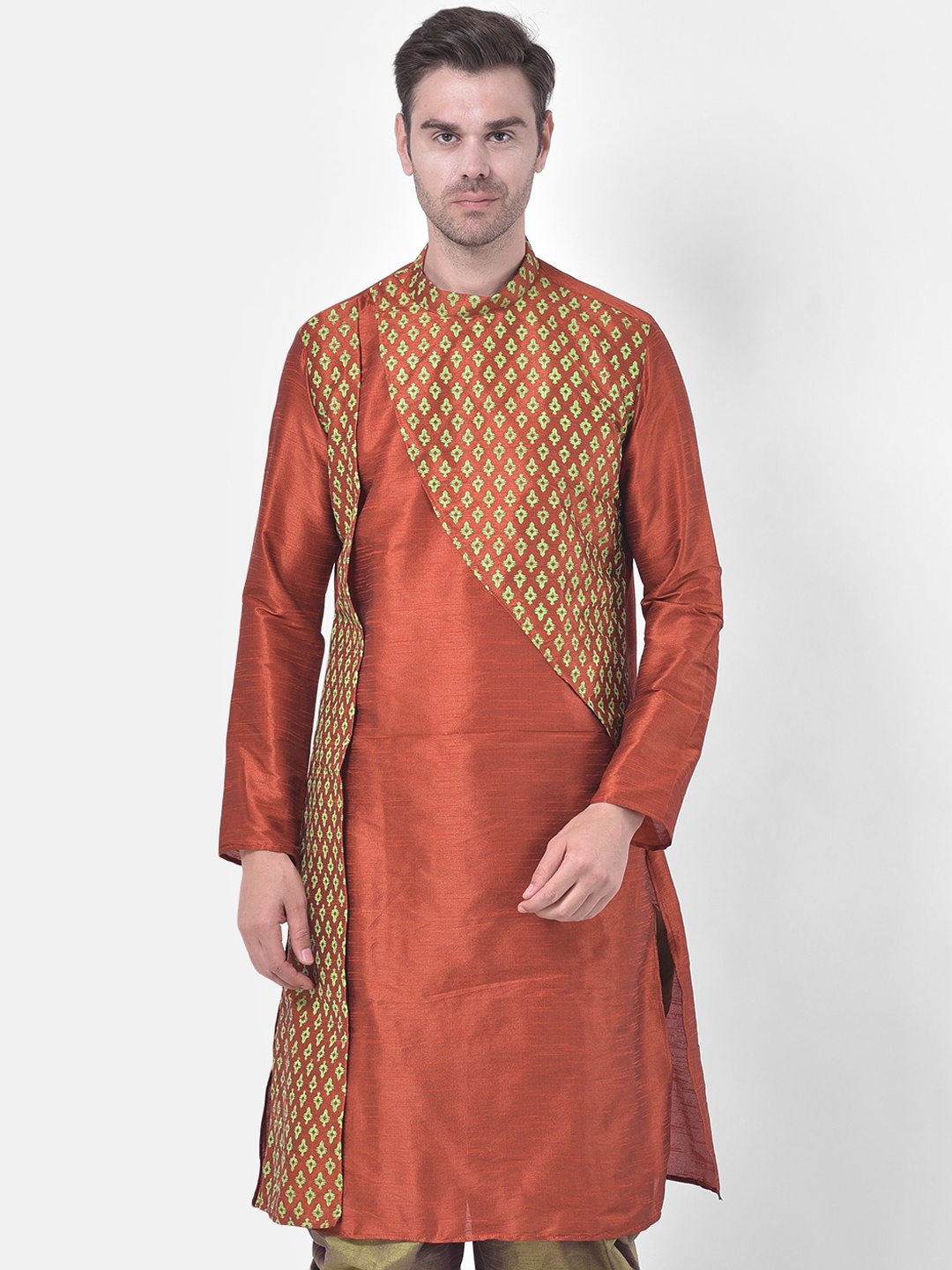 

DEYANN Men Rust Red Printed Kurta